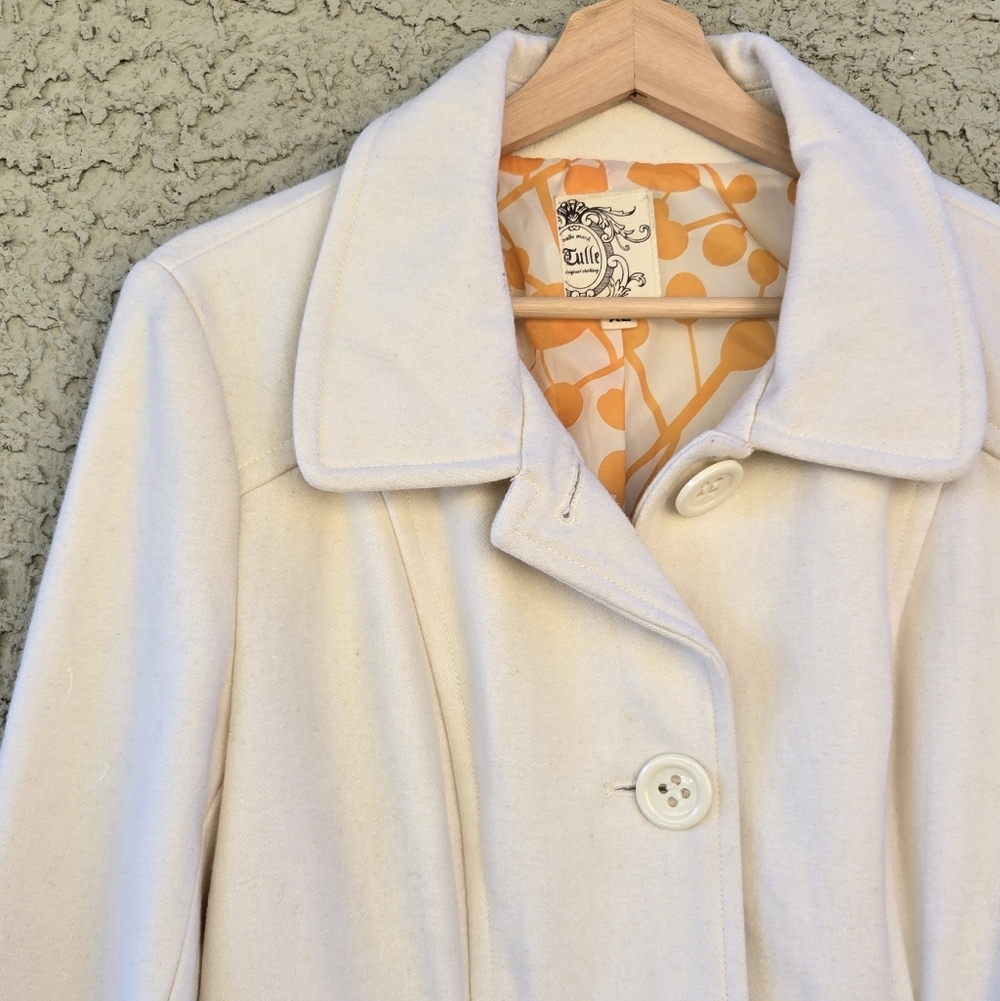 Tulle Cream Wool Pea Coat - Picture 3 of 10